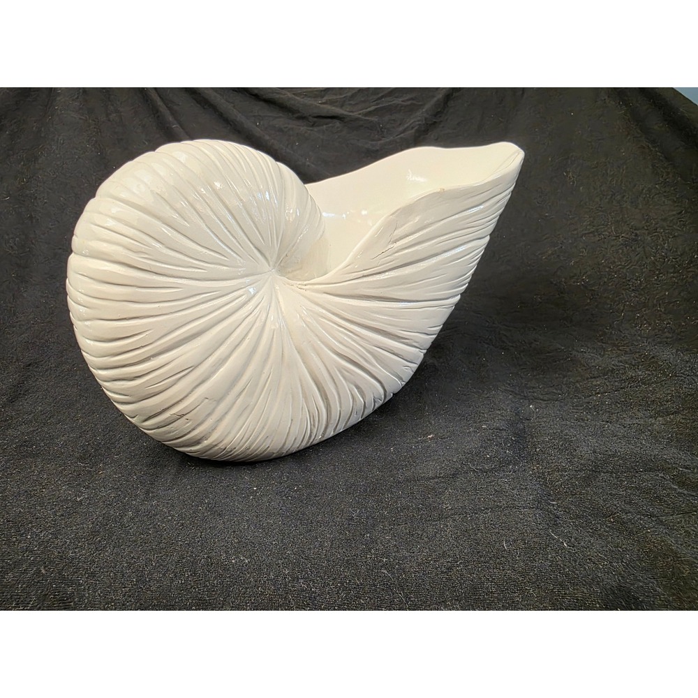 Vintage White Ceramic Nautilus Shell Decorative Bowl Coastal Nautical Planter